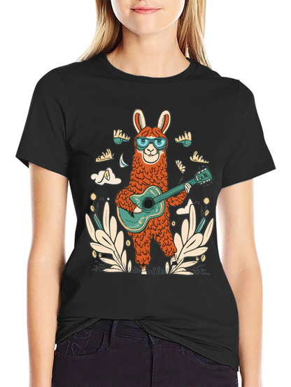 Cool Llama Guitarist Graphic Tee