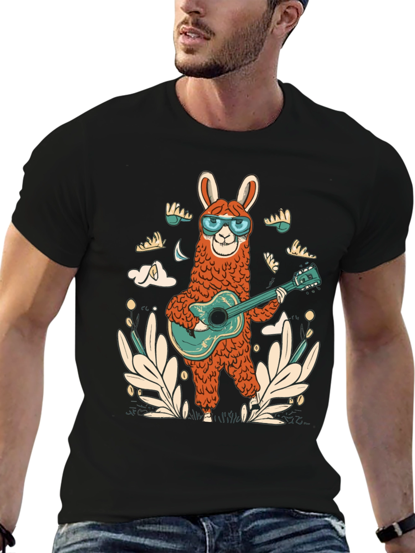 Cool Llama Guitarist Graphic Tee
