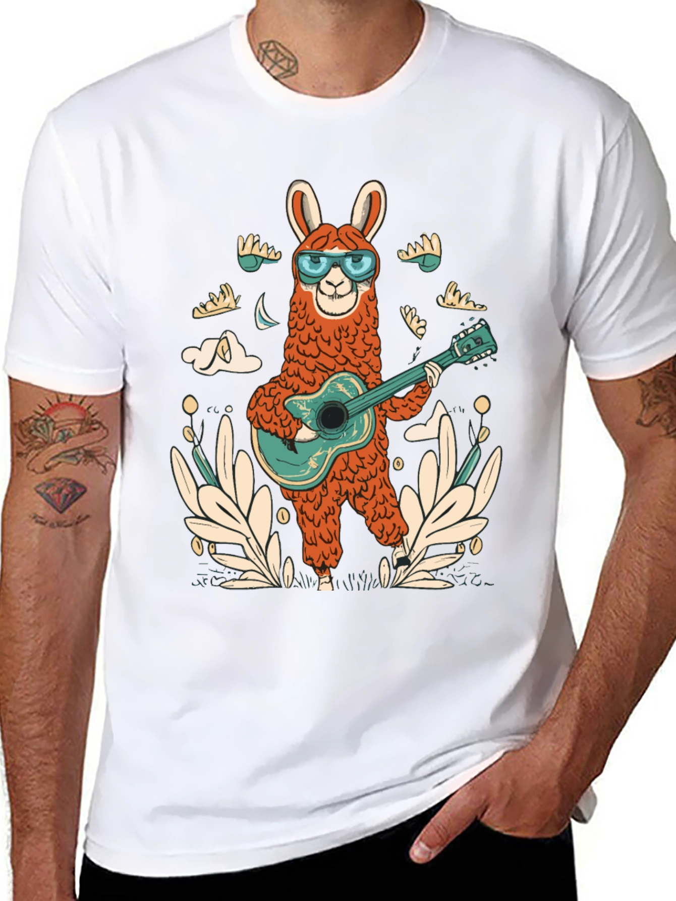Cool Llama Guitarist Graphic Tee