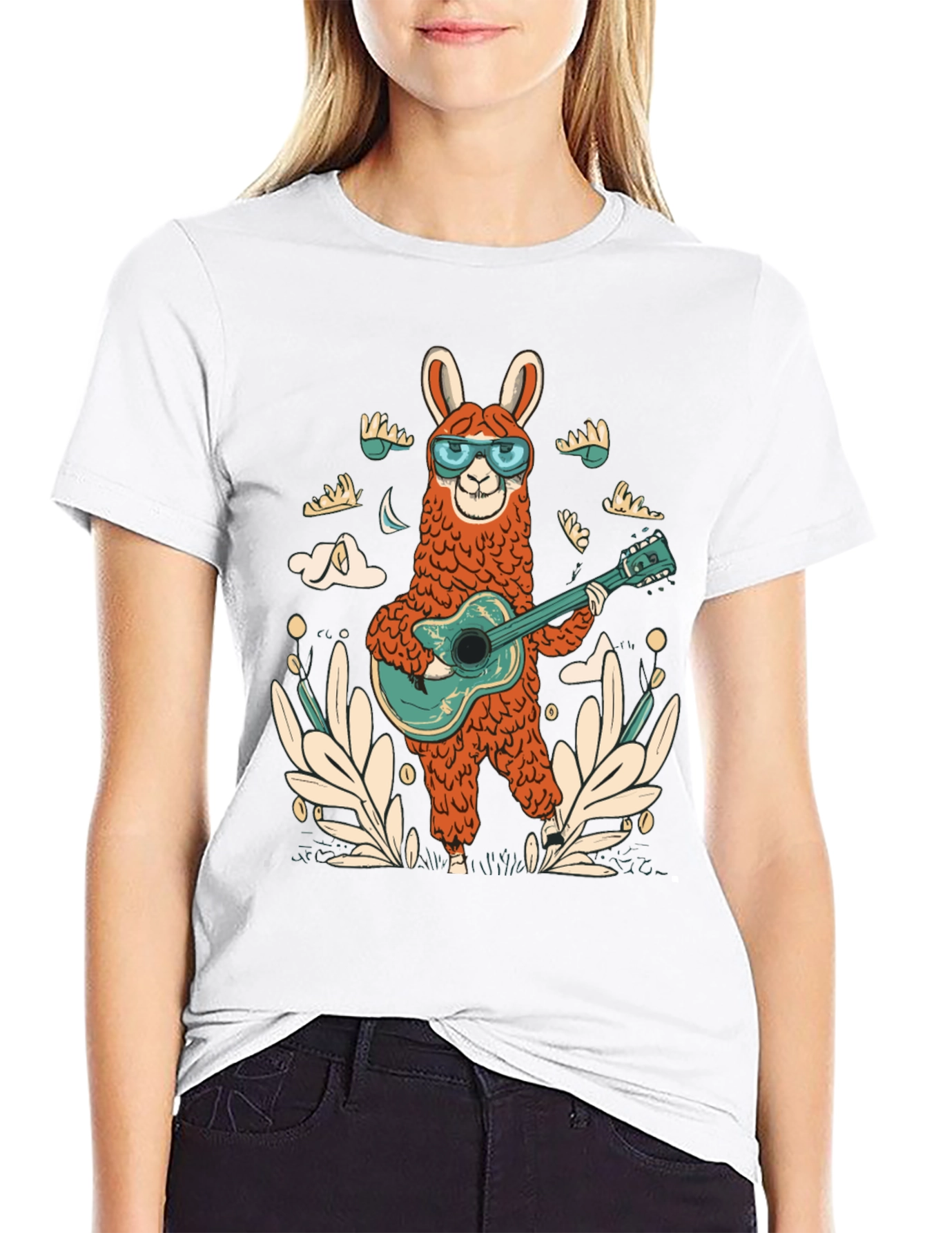 Cool Llama Guitarist Graphic Tee