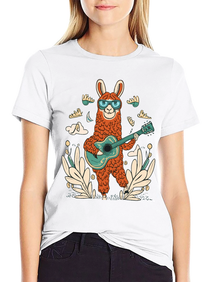 Cool Llama Guitarist Graphic Tee