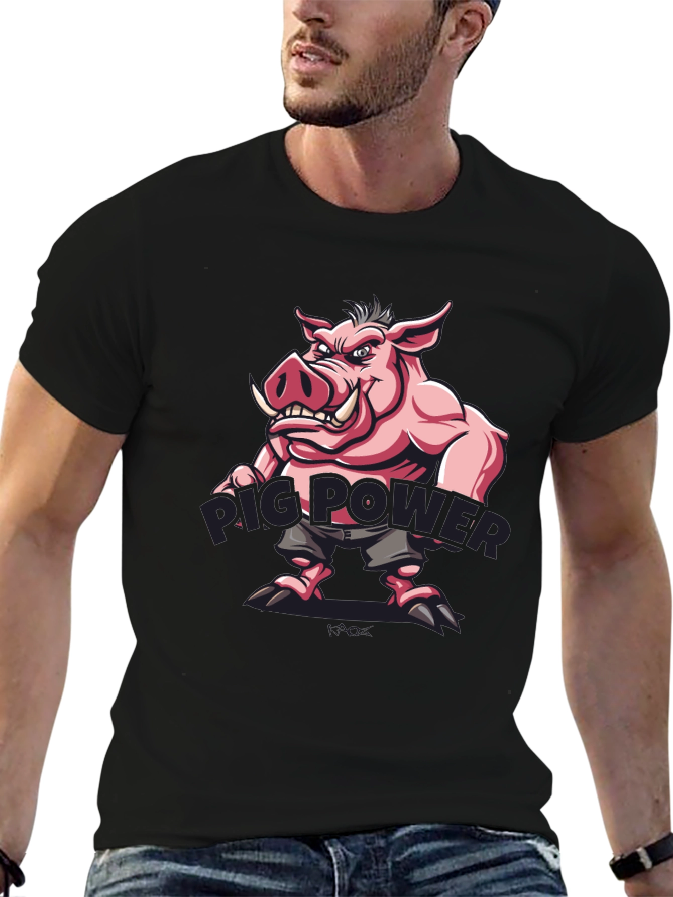 Pig Power Cartoon Graphic T-Shirt