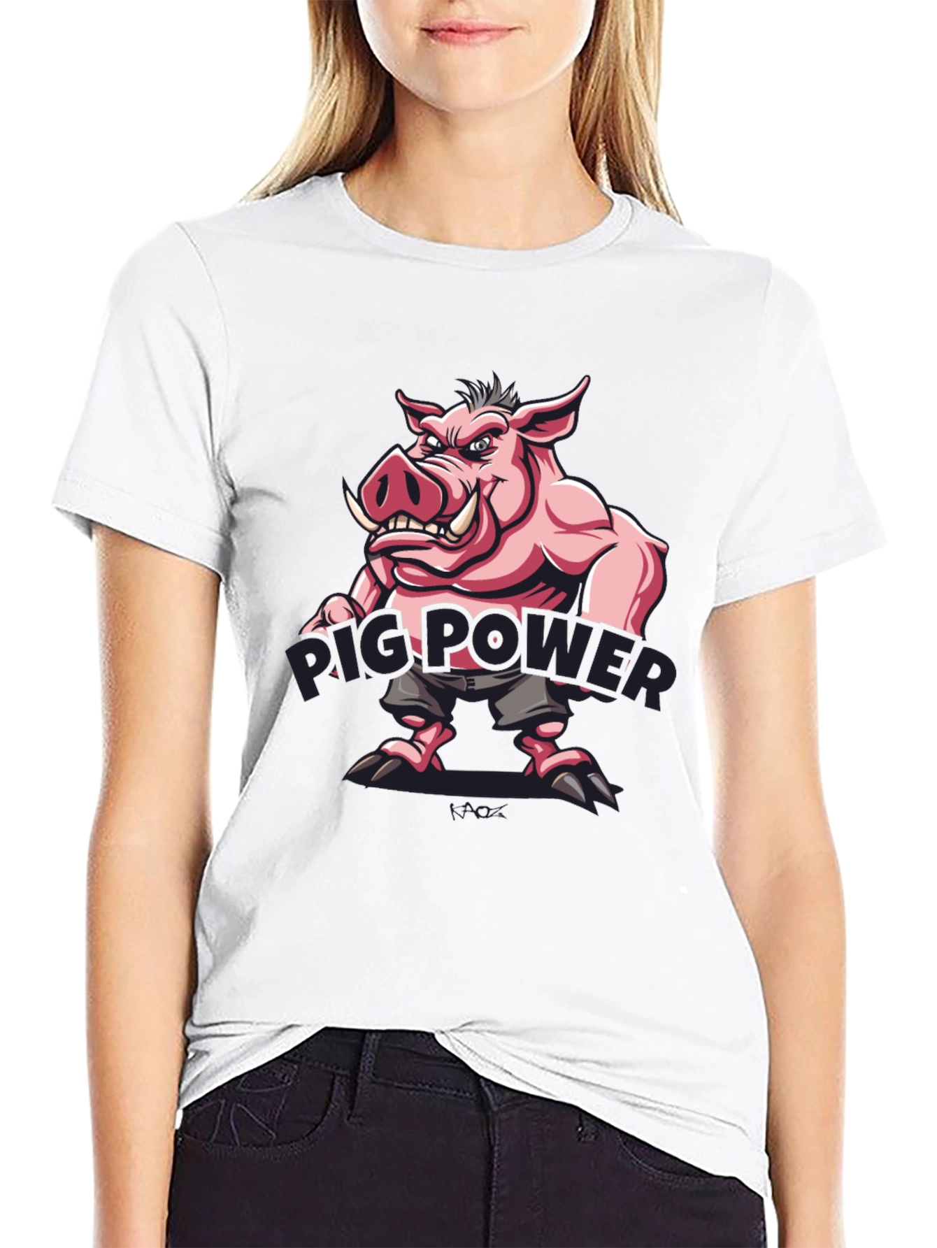 Pig Power Cartoon Graphic T-Shirt