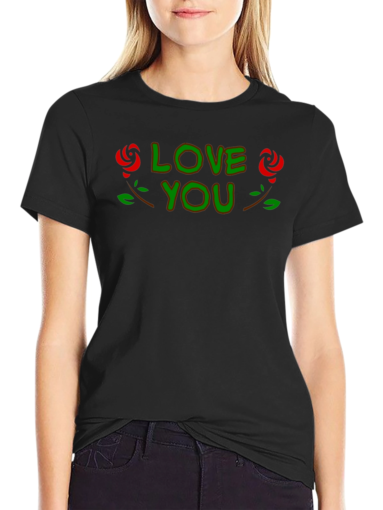 Love You Graphic Tee - Rose Accent