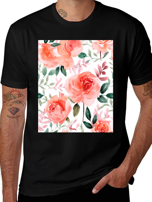 Floral Watercolor T-Shirt: Peach Roses