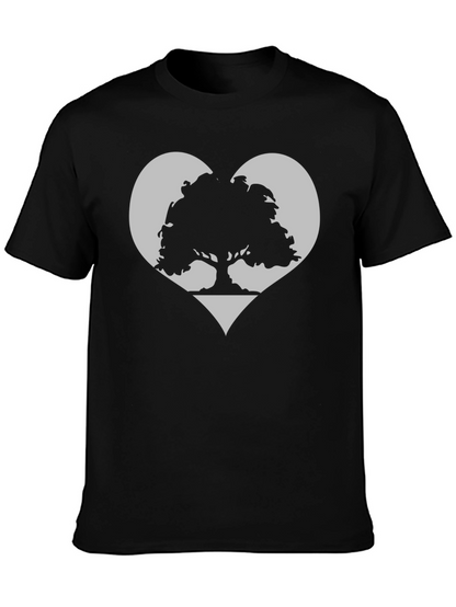 Tree Heart Graphic Tee - Black Cotton Casual Shirt