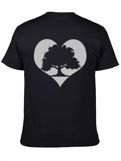 Tree Heart Graphic Tee - Black Cotton Casual Shirt