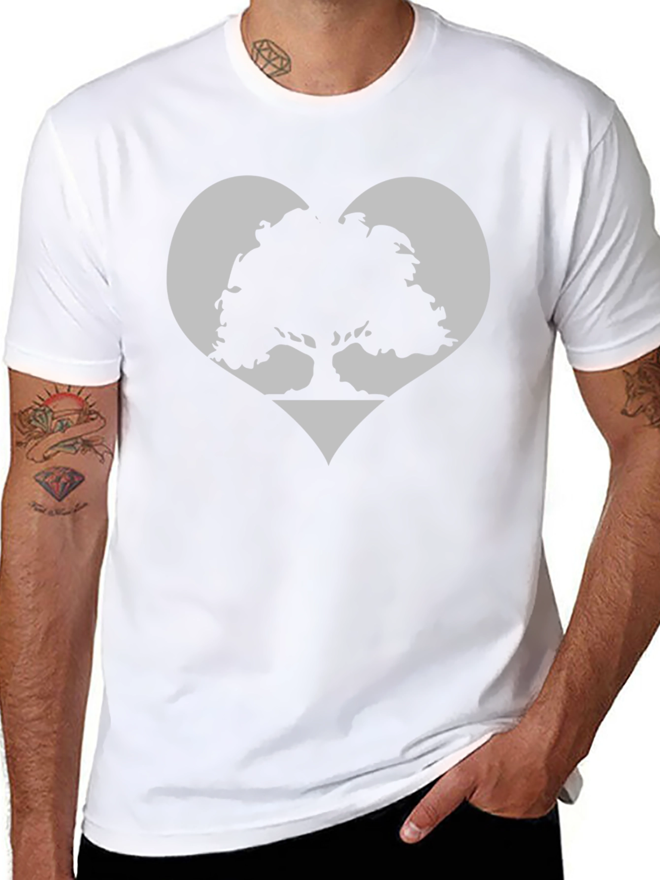 Tree Heart Graphic Tee - Black Cotton Casual Shirt