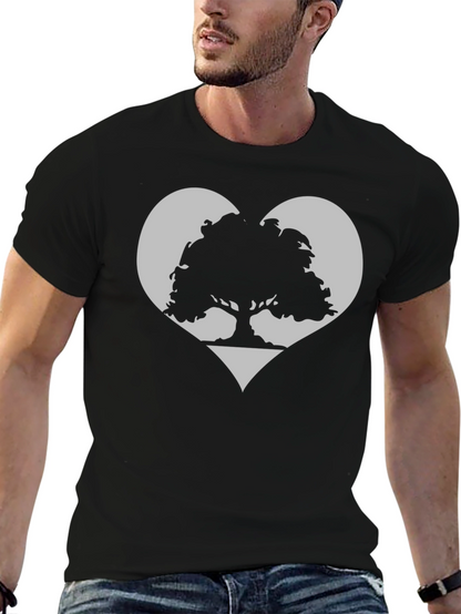 Tree Heart Graphic Tee - Black Cotton Casual Shirt