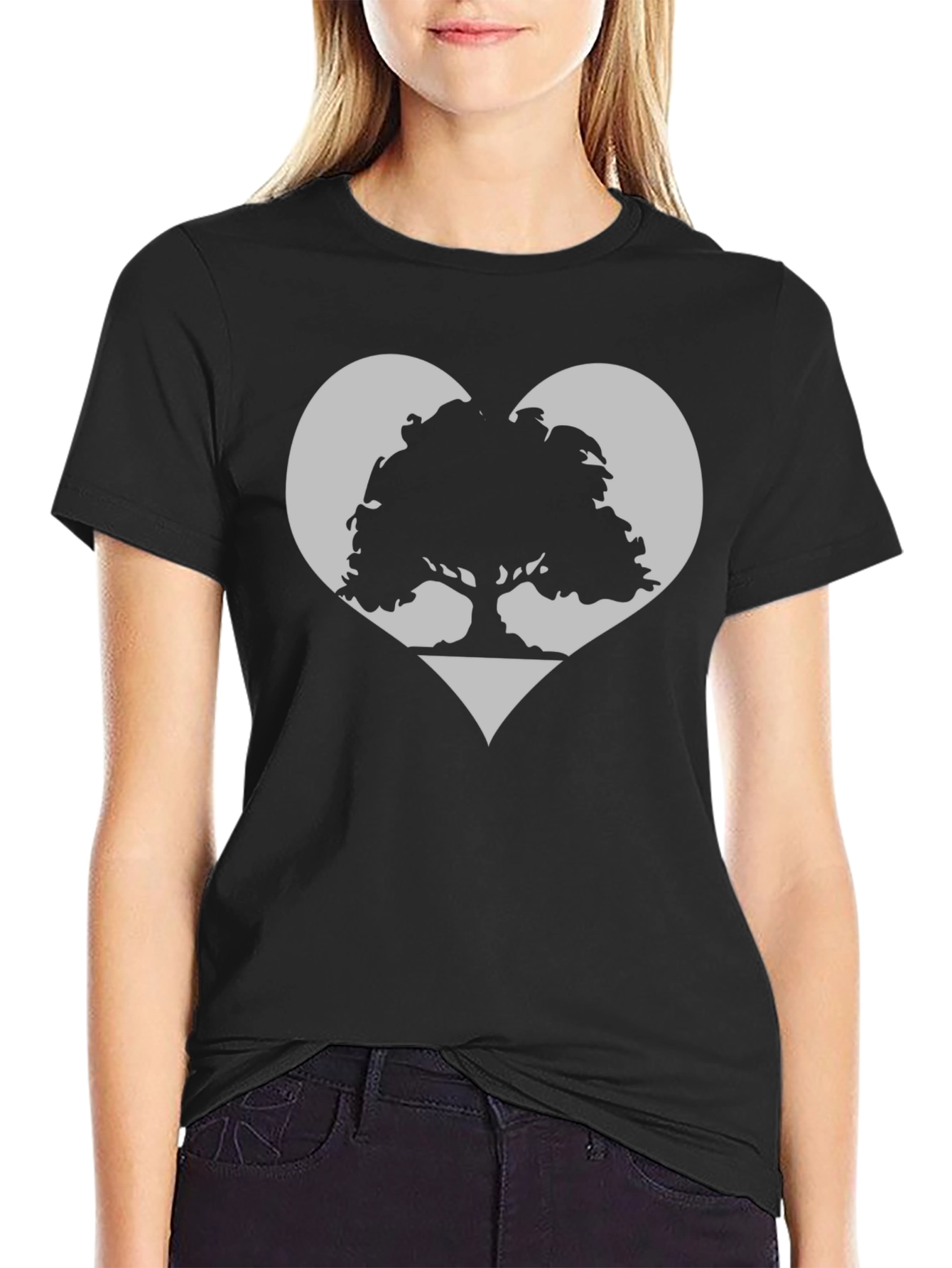 Tree Heart Graphic Tee - Black Cotton Casual Shirt