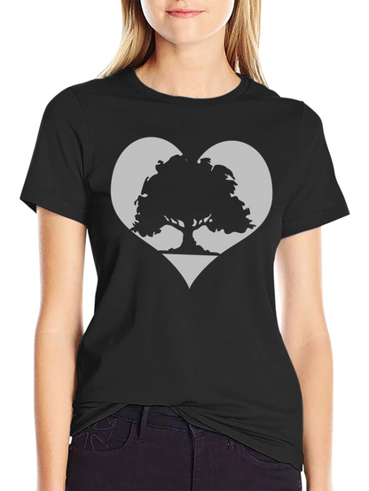 Tree Heart Graphic Tee - Black Cotton Casual Shirt