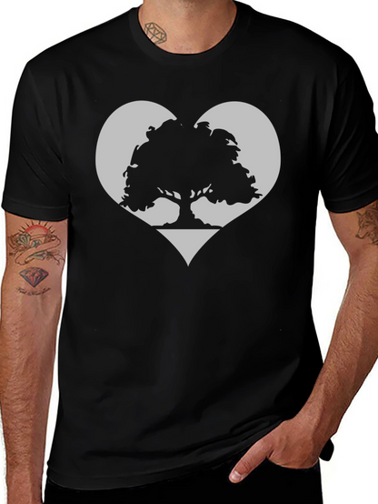Tree Heart Graphic Tee - Black Cotton Casual Shirt