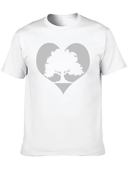 Tree Heart Graphic Tee - Black Cotton Casual Shirt