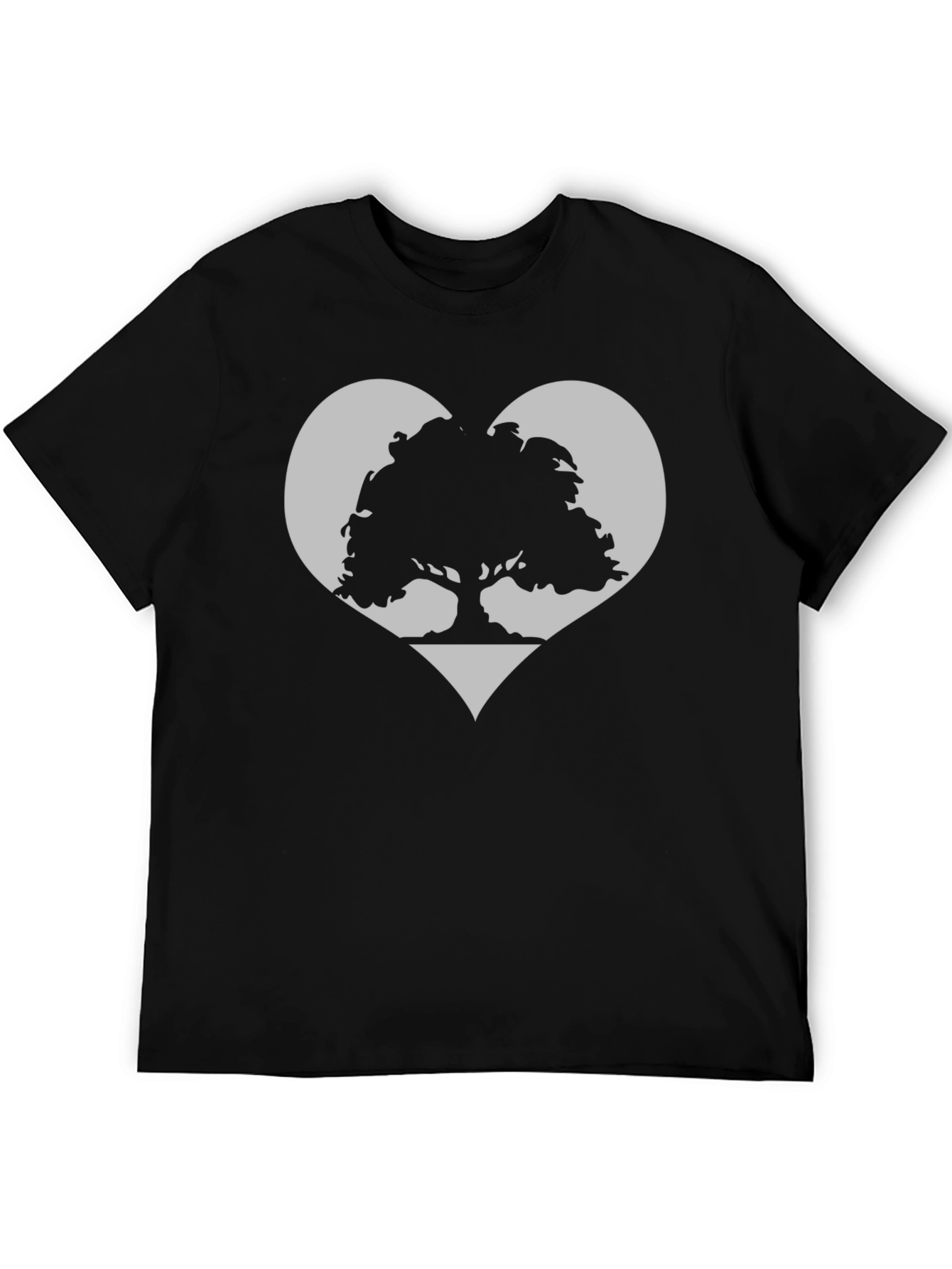 Tree Heart Graphic Tee - Black Cotton Casual Shirt