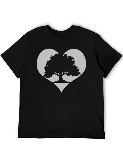 Tree Heart Graphic Tee - Black Cotton Casual Shirt