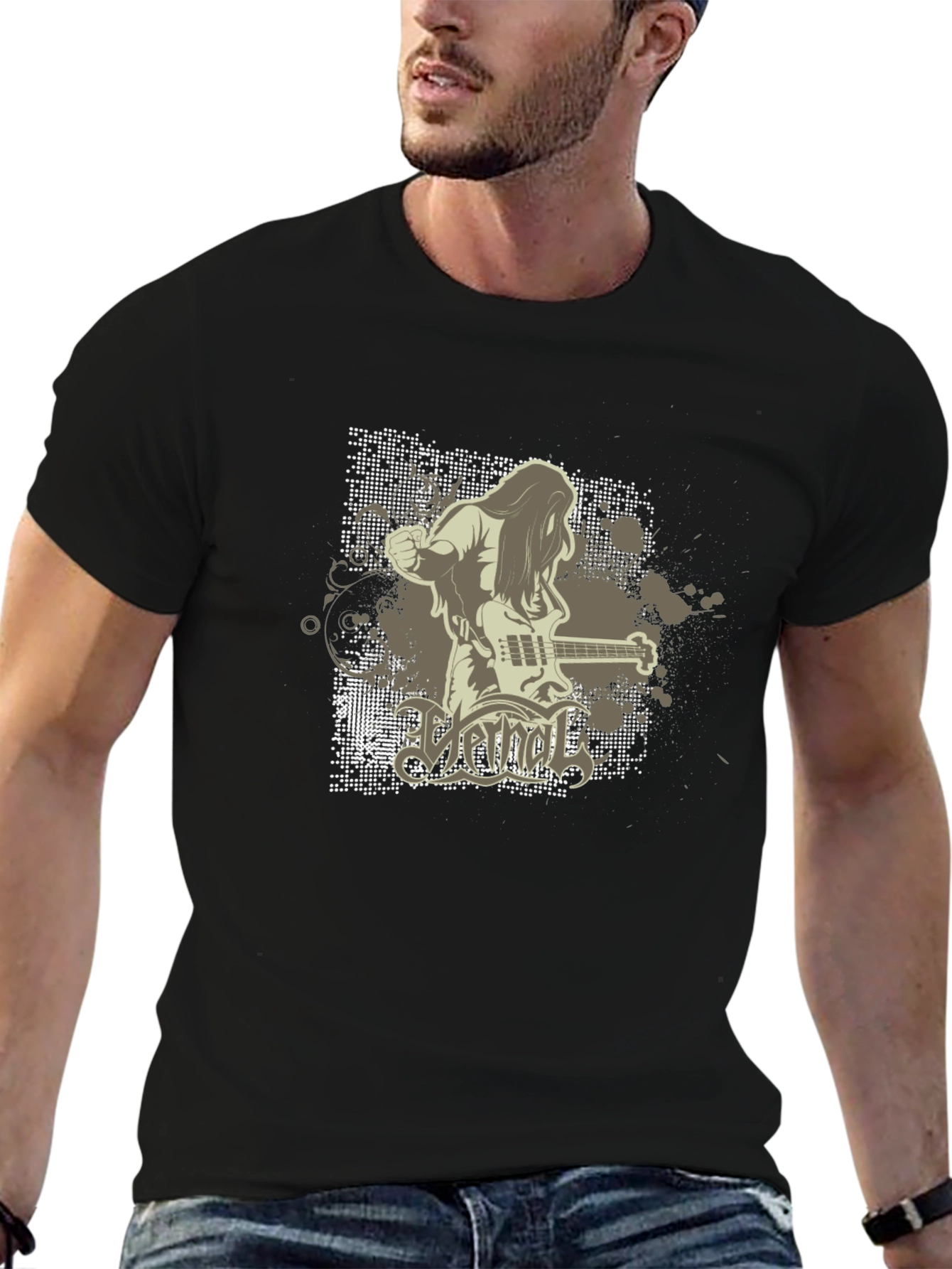 Cool Graphic Black T-Shirt - Rock Band Design