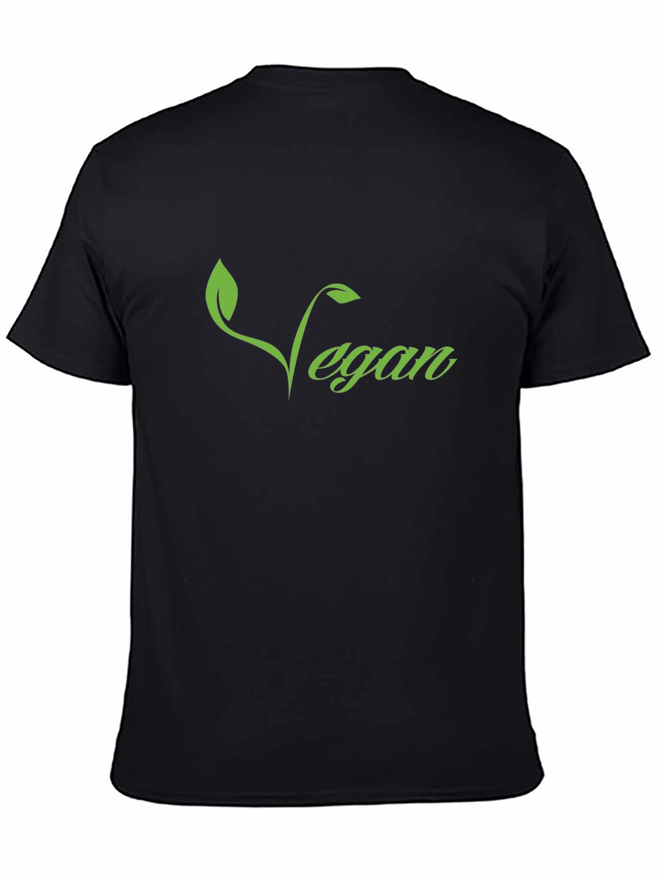 Vegan T-Shirt - Green Leaf Design Black Tee
