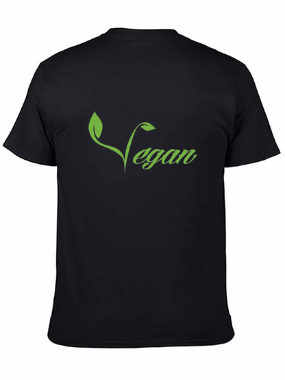 Vegan T-Shirt - Green Leaf Design Black Tee