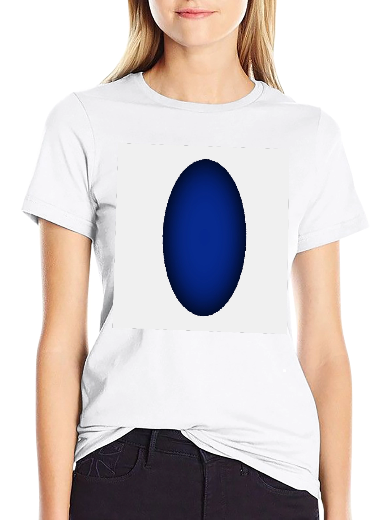 Modern Black T-Shirt with Abstract Blue Oval Design