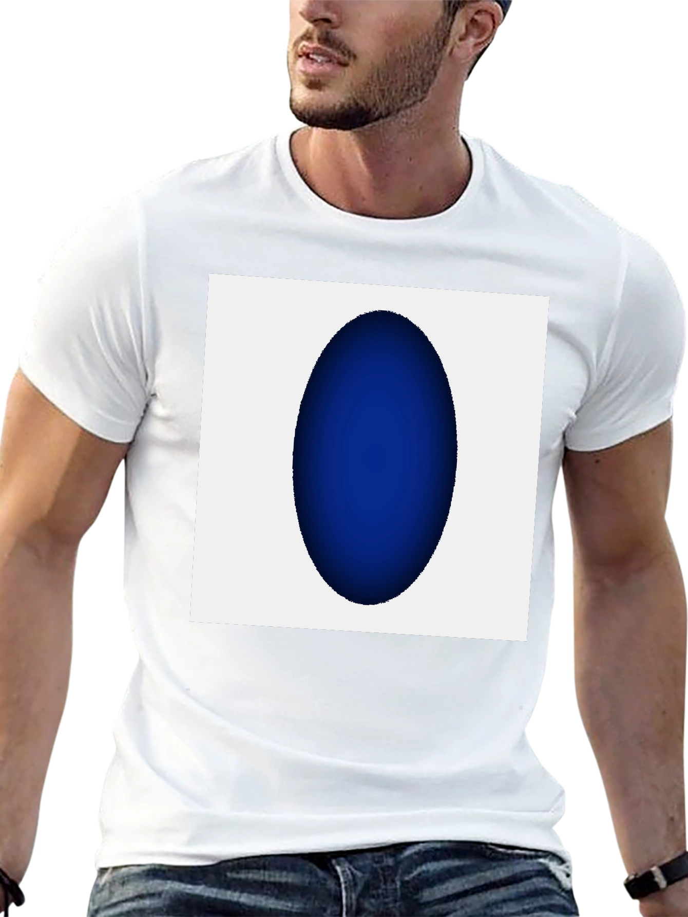 Modern Black T-Shirt with Abstract Blue Oval Design