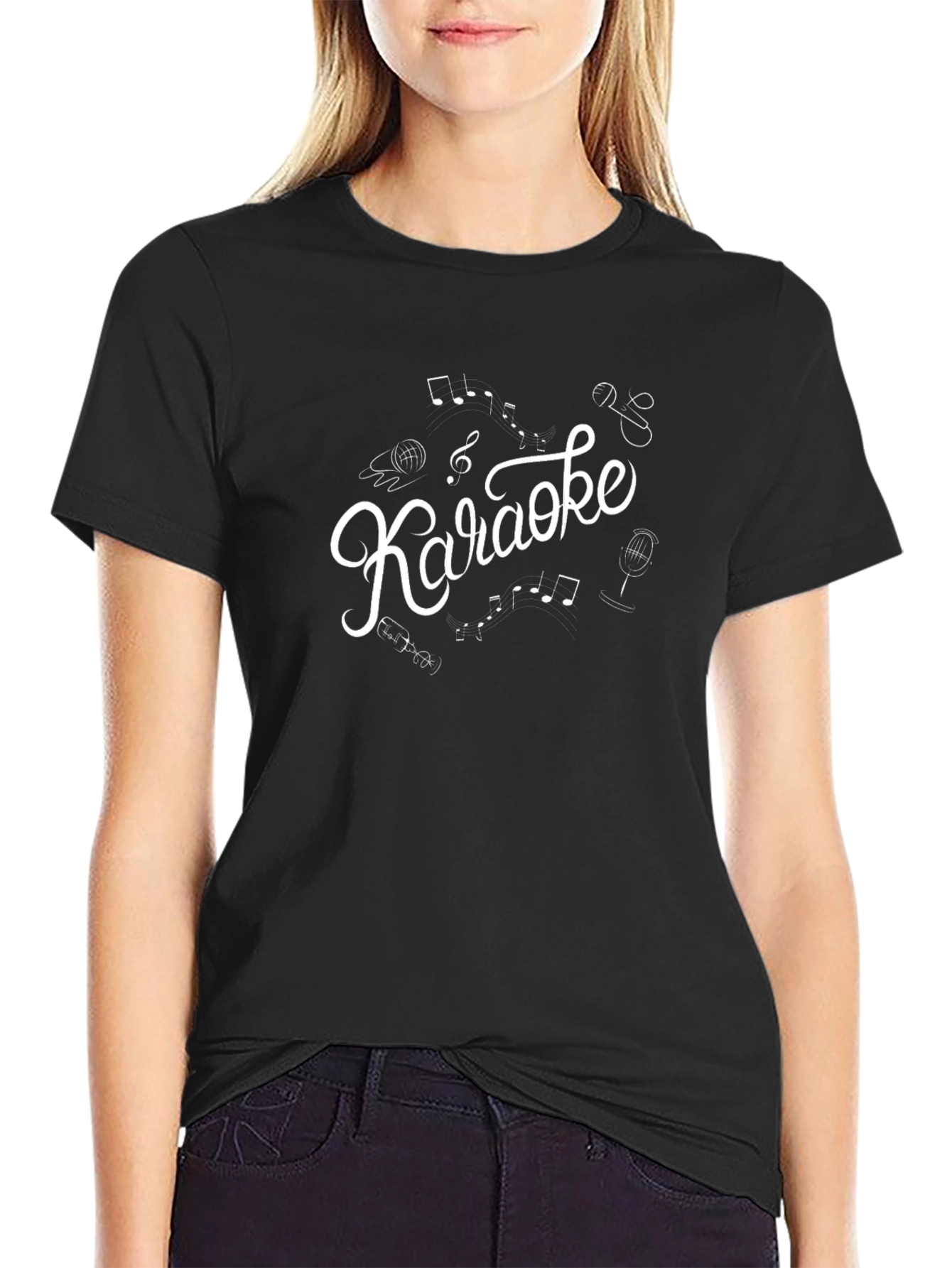 Karaoke T-Shirt - Music Notes and Microphone Design