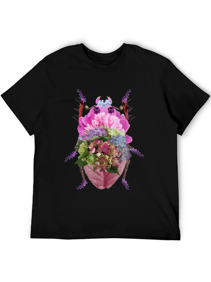Floral Beetle Graphic Tee - Black Cotton T-Shirt