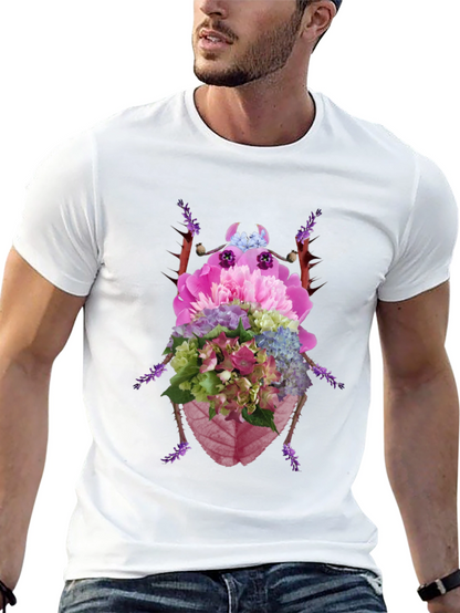 Floral Beetle Graphic Tee - Black Cotton T-Shirt