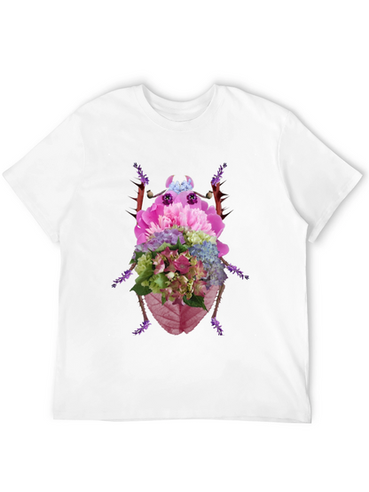 Floral Beetle Graphic Tee - Black Cotton T-Shirt