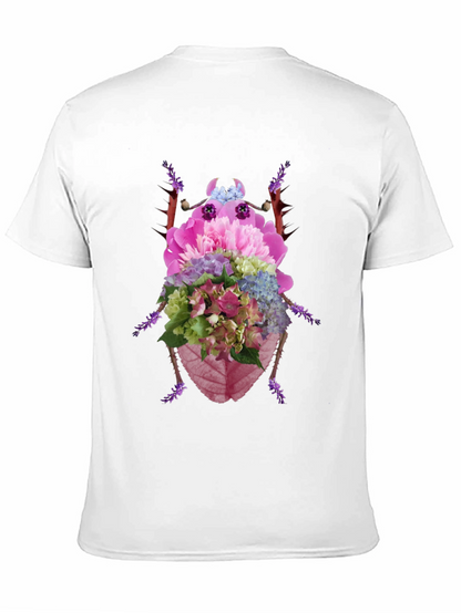 Floral Beetle Graphic Tee - Black Cotton T-Shirt