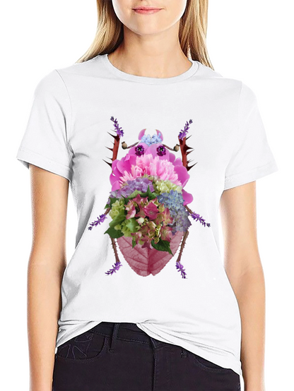 Floral Beetle Graphic Tee - Black Cotton T-Shirt