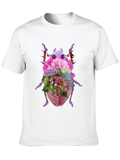 Floral Beetle Graphic Tee - Black Cotton T-Shirt