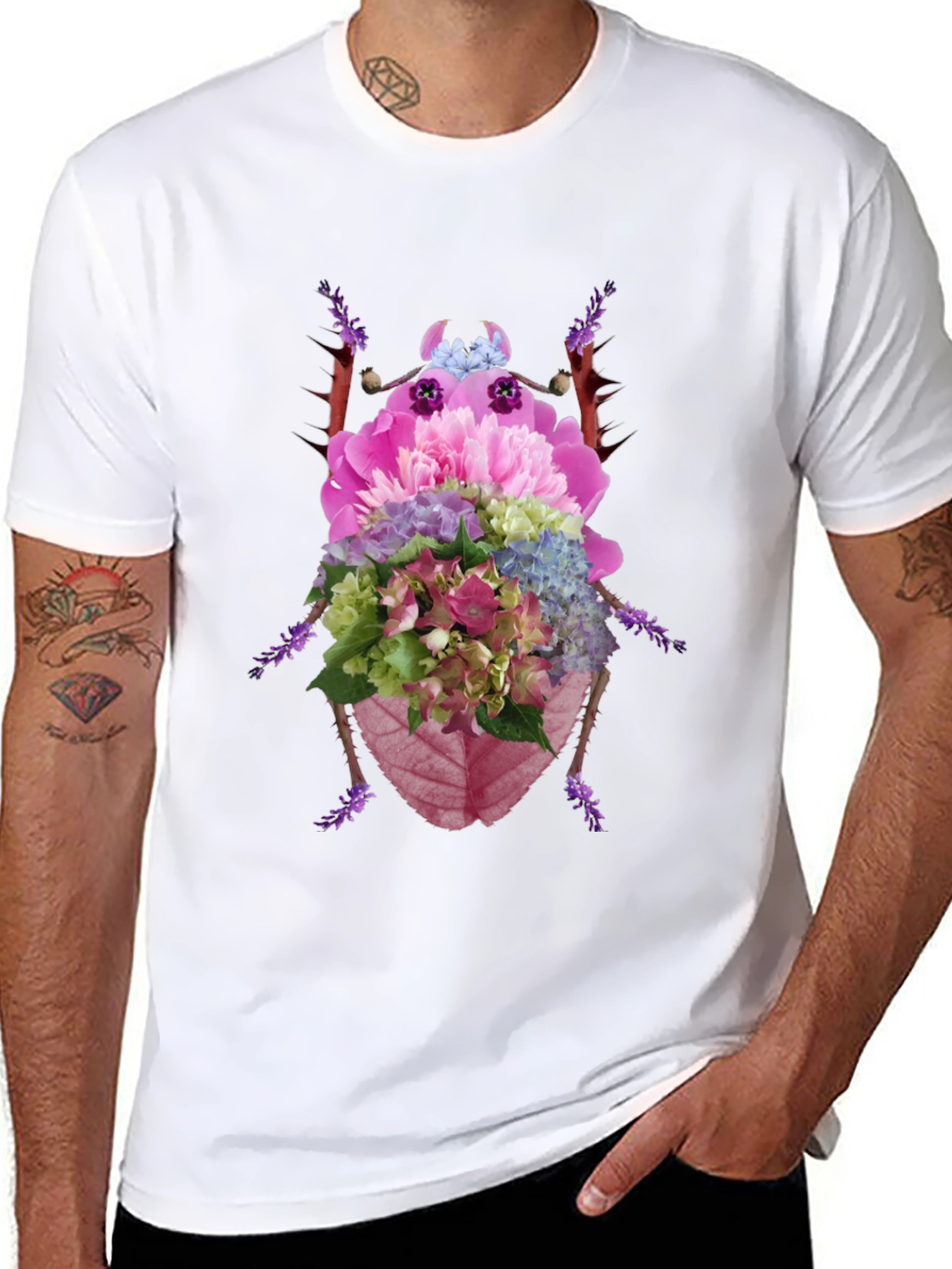 Floral Beetle Graphic Tee - Black Cotton T-Shirt
