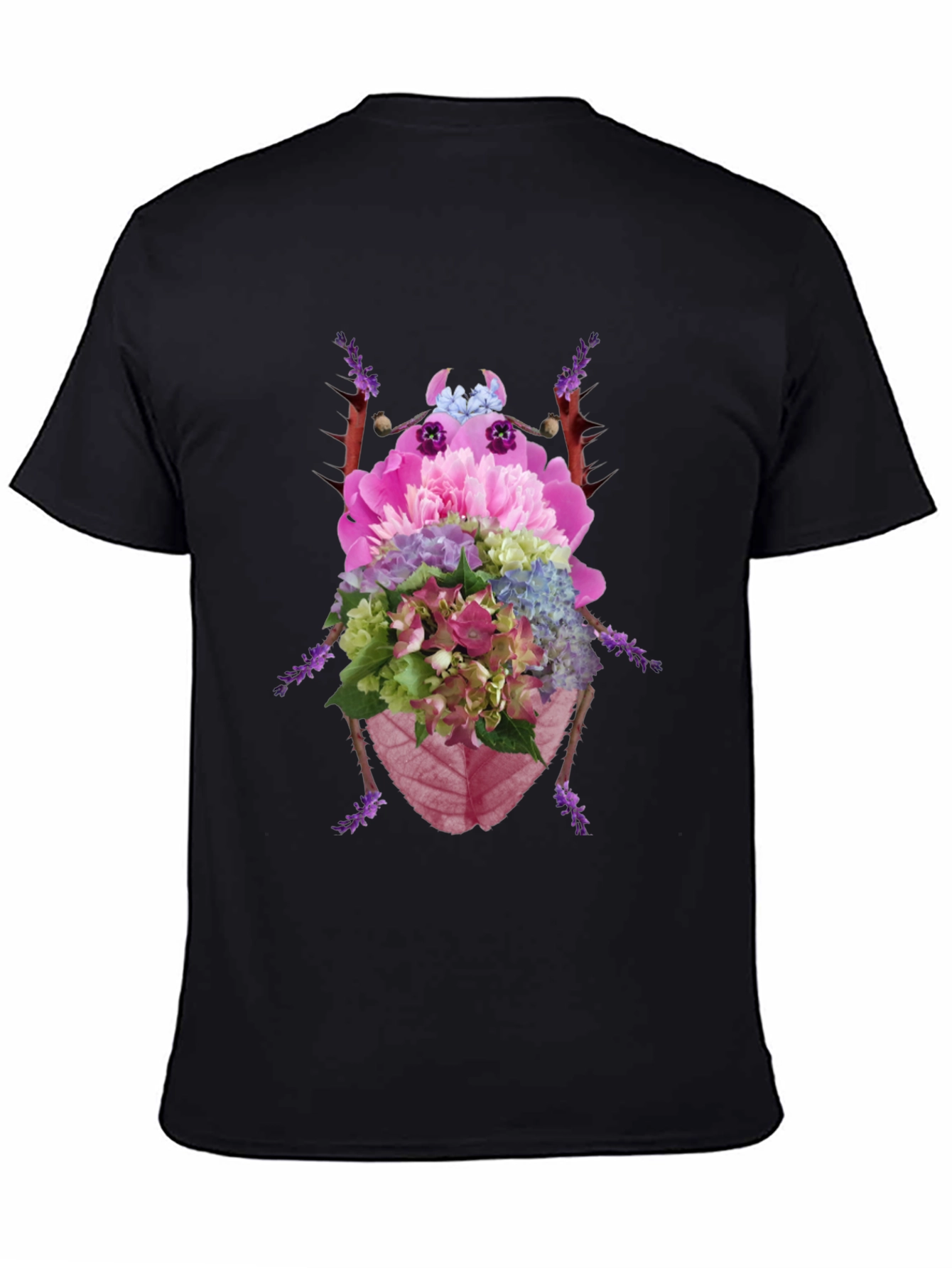 Floral Beetle Graphic Tee - Black Cotton T-Shirt