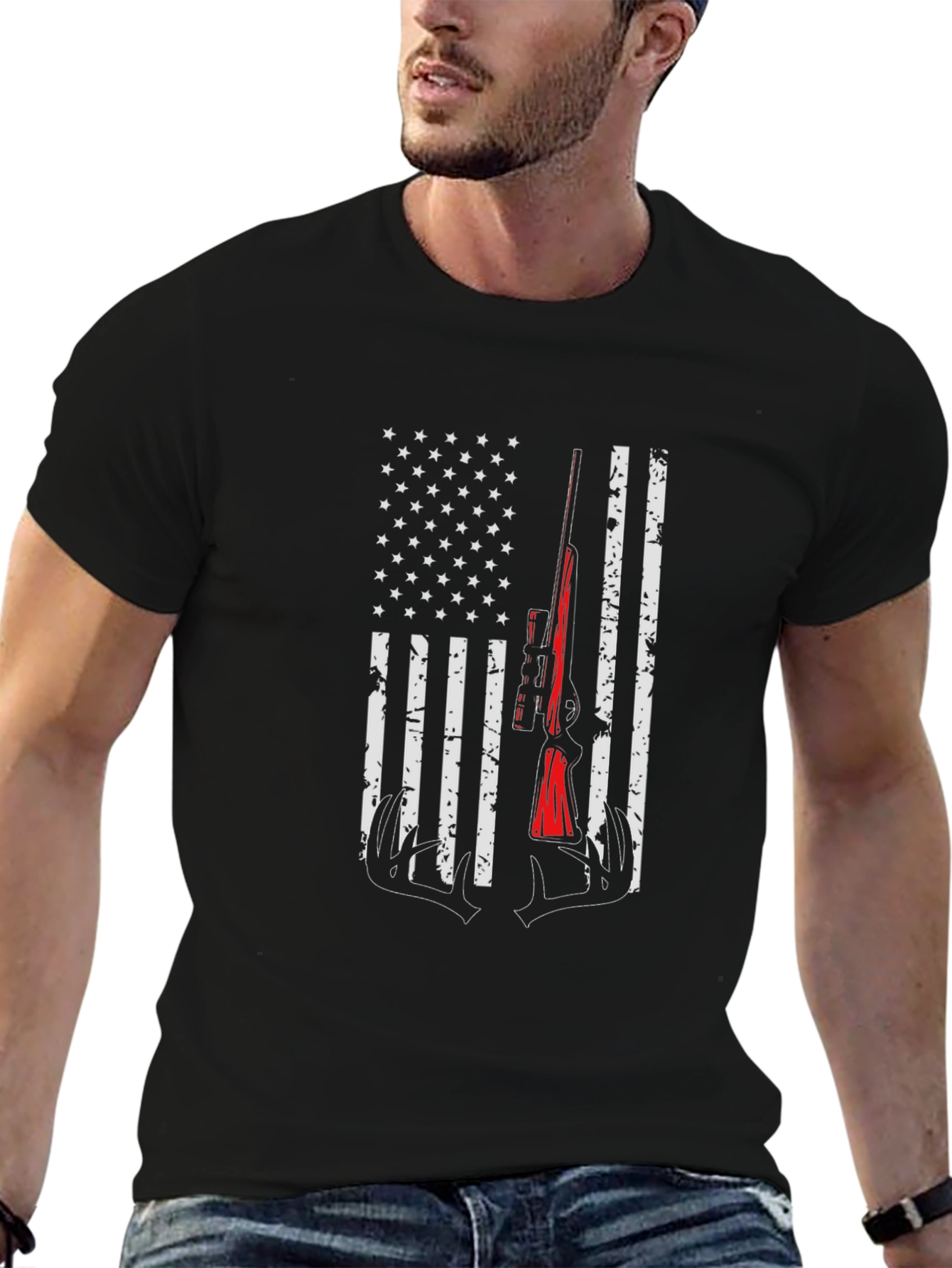 American Flag Hunting Rifle T-Shirt