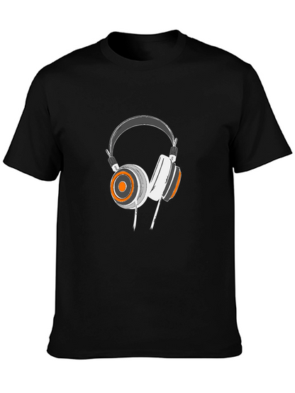 Cool Headphone Graphic Black T-Shirt