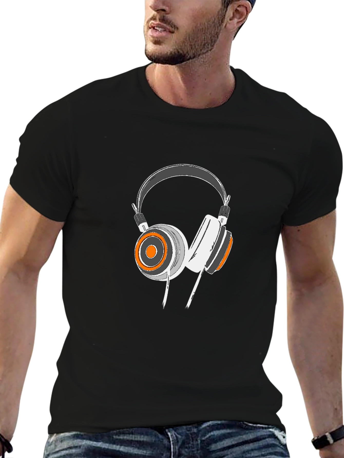 Cool Headphone Graphic Black T-Shirt