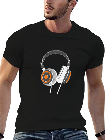 Cool Headphone Graphic Black T-Shirt