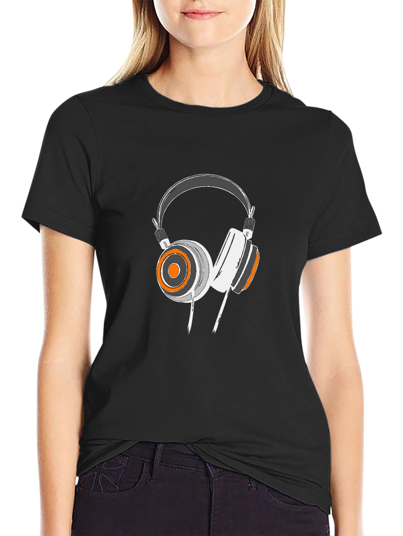 Cool Headphone Graphic Black T-Shirt
