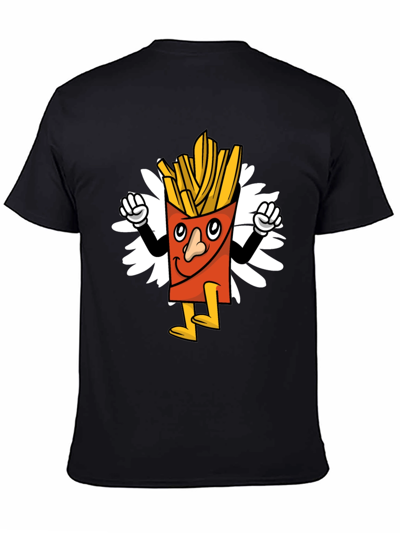 Cartoon Fries Graphic Tee - Black Casual T-Shirt