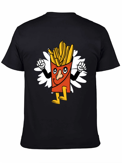 Cartoon Fries Graphic Tee - Black Casual T-Shirt