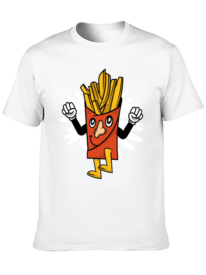 Cartoon Fries Graphic Tee - Black Casual T-Shirt
