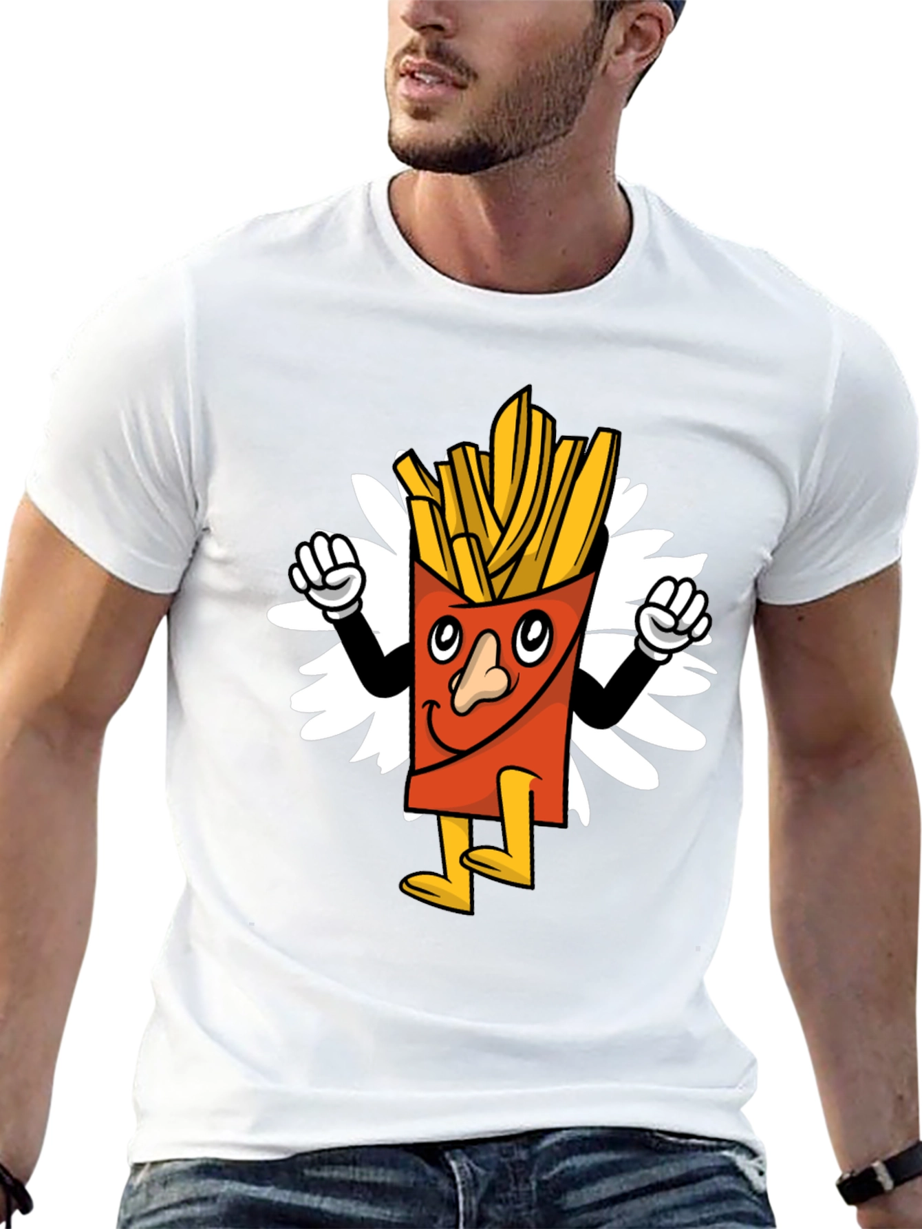 Cartoon Fries Graphic Tee - Black Casual T-Shirt