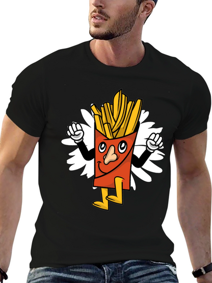 Cartoon Fries Graphic Tee - Black Casual T-Shirt