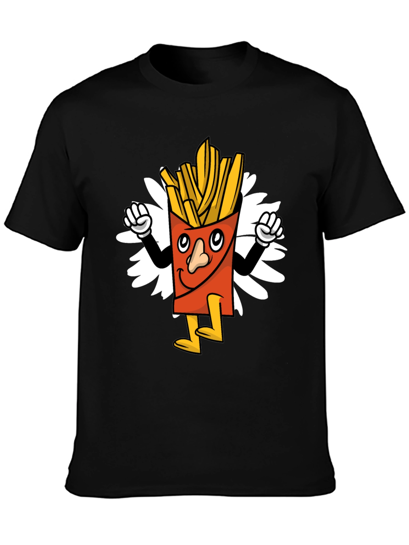 Cartoon Fries Graphic Tee - Black Casual T-Shirt