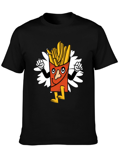 Cartoon Fries Graphic Tee - Black Casual T-Shirt