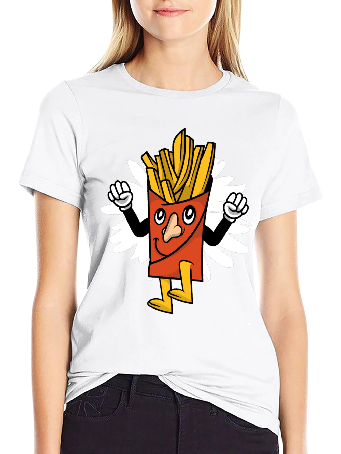 Cartoon Fries Graphic Tee - Black Casual T-Shirt