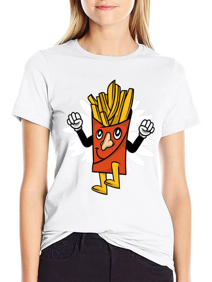 Cartoon Fries Graphic Tee - Black Casual T-Shirt