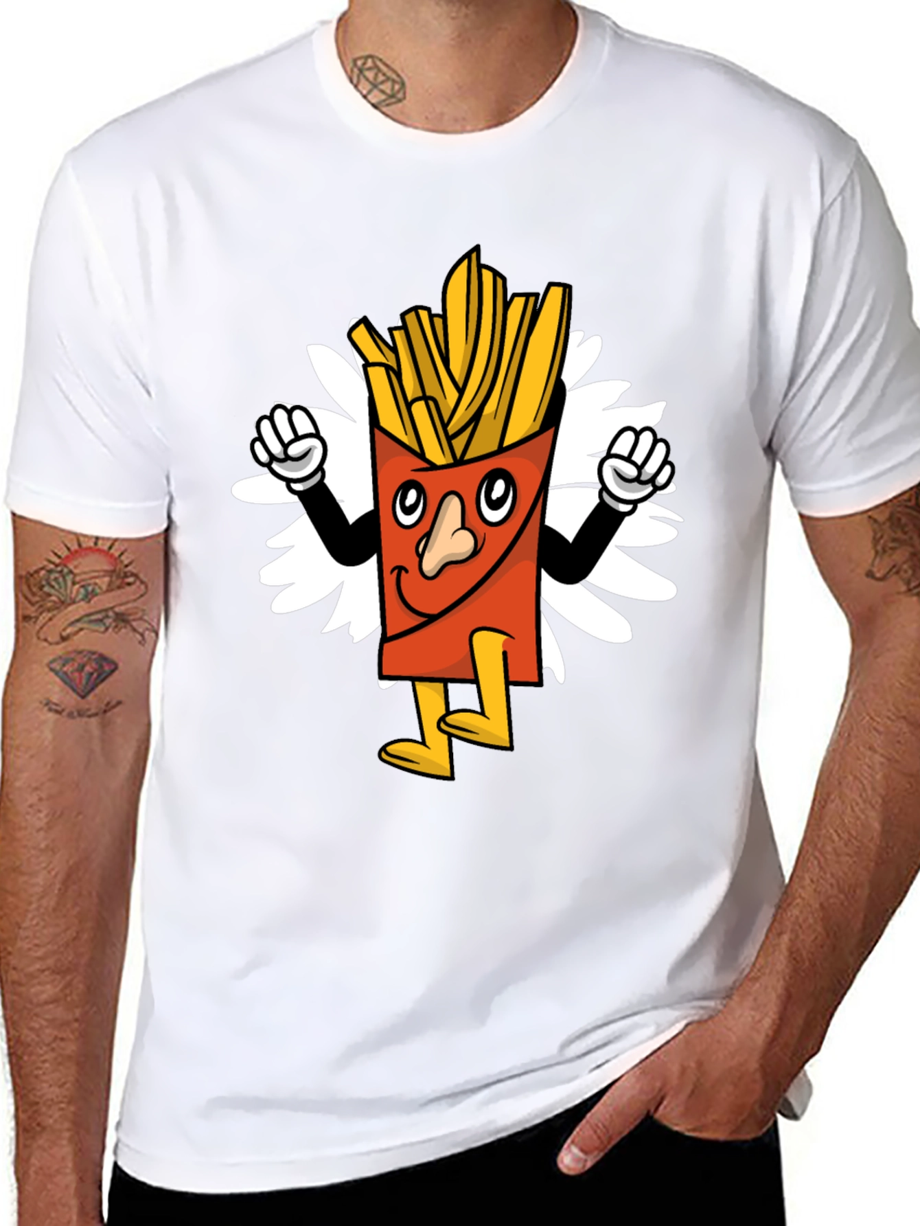 Cartoon Fries Graphic Tee - Black Casual T-Shirt