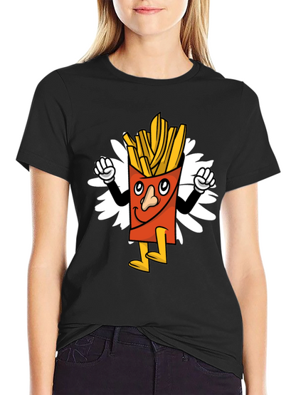 Cartoon Fries Graphic Tee - Black Casual T-Shirt