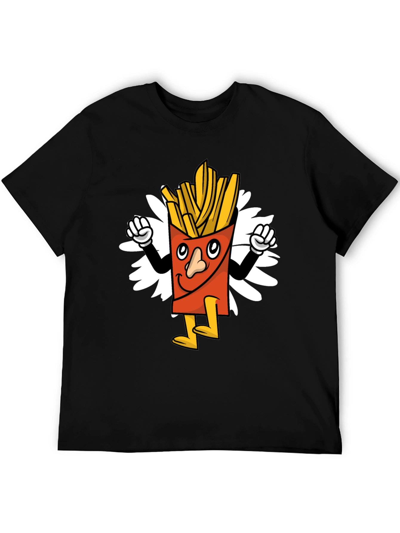 Cartoon Fries Graphic Tee - Black Casual T-Shirt